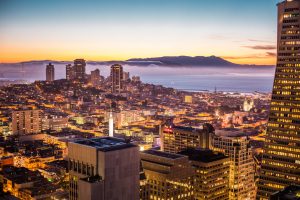 San Francisco Bay Area Beautiful Sunset Evening Cityscape