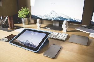 Clean Wooden Workspace Desk Setup